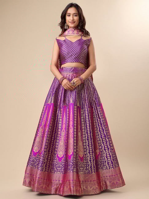 PURVAJA Purple Printed Stitched Lehenga & Unstitched Blouse With Dupatta-picture-25