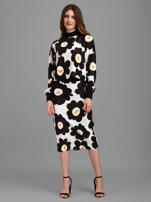 PURVAJA White & Black Floral Print Co-Ord Set