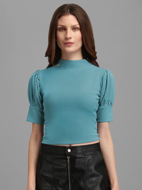PURVAJA Turquoise Regular Fit Crop Top-picture-20
