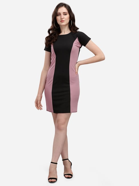 PURVAJA Lavender & Black Knitted Color-Block Bodycon Dress-picture-29