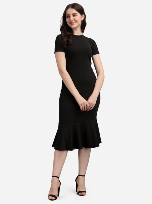 PURVAJA Black Knitted Slim Fit Bodycon Dress-picture-47