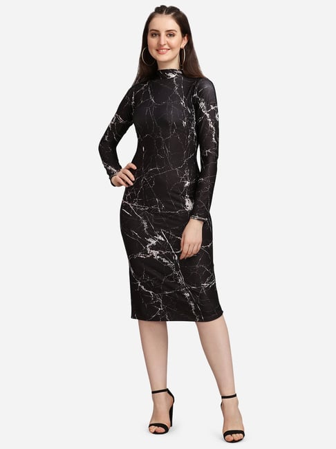 PURVAJA Black Knitted Printed Bodycon Dress-picture-44