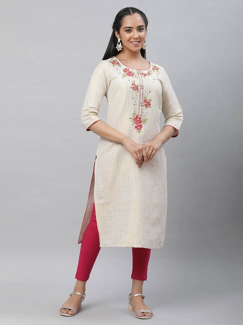aurelia beige floral straight kurta