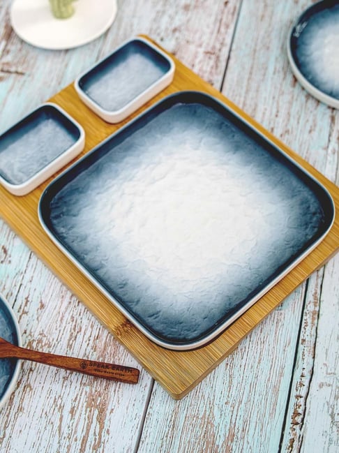 Buy White Gold White Blue Porcelain Square Dinner Plate Set of