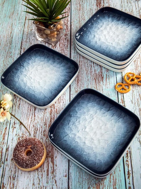 White Gold White & Blue Porcelain Square Snack Platters - Set of 6-picture-22