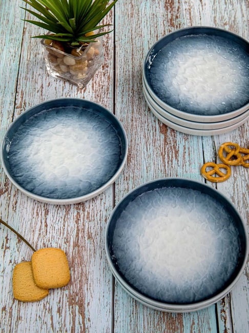 White Gold White & Blue Porcelain Round Snack Platters - Set of 6-picture-20