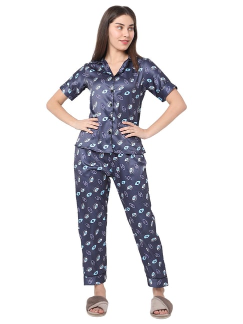 Smarty Pants Blue Satin Printed Shirt With Pyjamas-picture-22