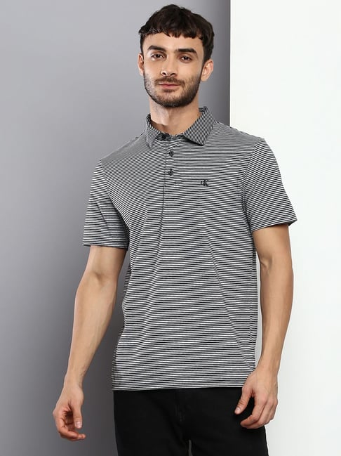 Calvin Klein Jeans Black Cotton Regular Fit Striped Polo T-Shirt