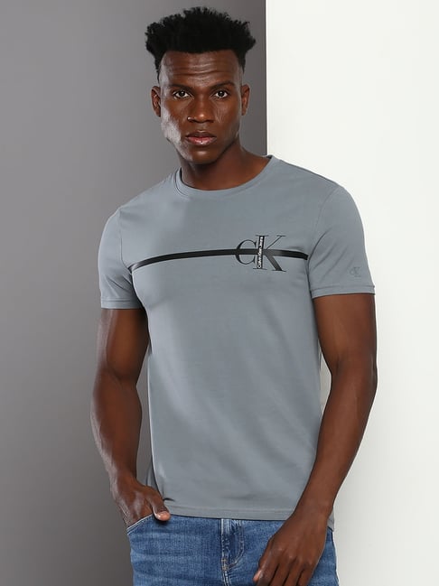 Buy Calvin Klein Jeans Grey Cotton Slim Fit T Shirt for Mens Online Tata CLiQ