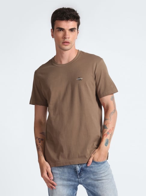 Calvin Klein Jeans Classic Beige Cotton Regular Fit T-Shirt