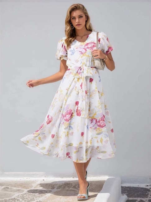 Marie Claire White Floral Print A-Line Dress