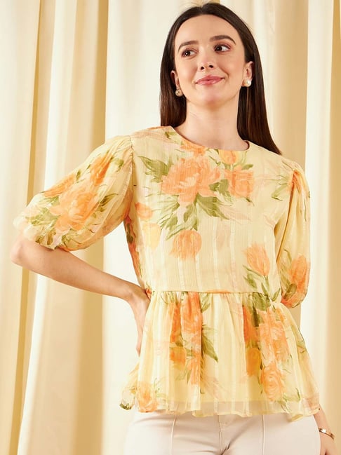 Carlton London Yellow Floral Print Top