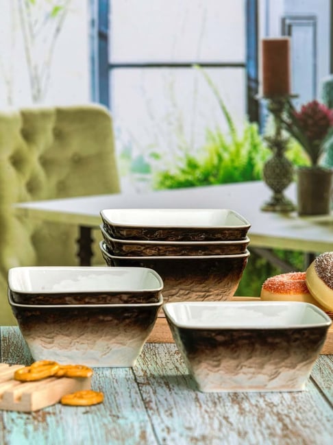 White Gold White & Brown Porcelain Bowls - Set of 6-picture-13