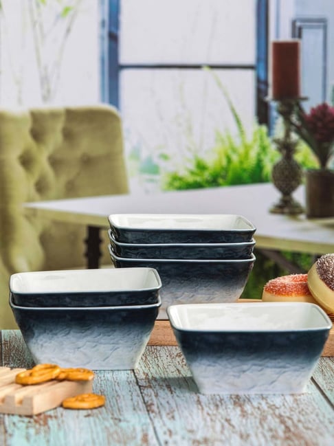 White Gold White & Blue Porcelain Bowl - Set of 6-picture-23