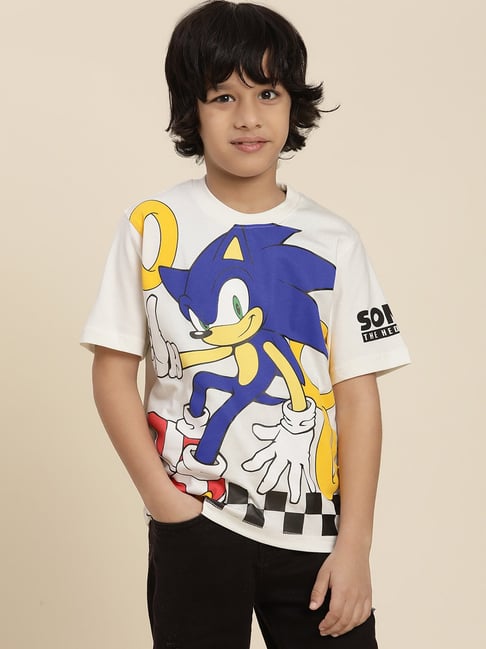 Kidsville Sonic Modern Printed Off White Relaxed Fit T-Shirt For Boys