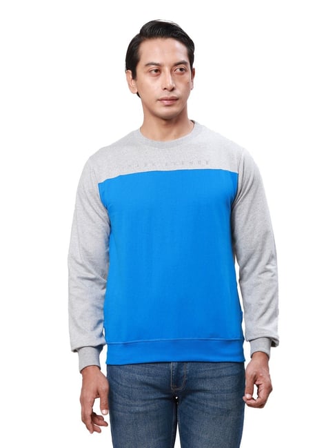 Park Avenue Blue Slim Fit Colour Block Sweatshirt