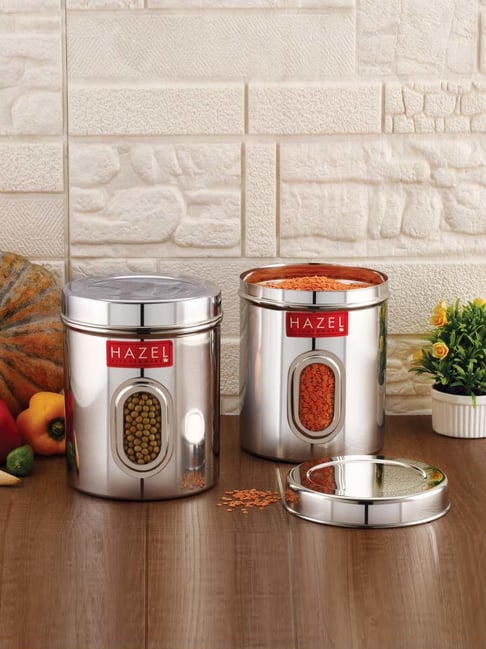 HAZEL Silver Stainless Steel Kitchen Storage Containers With Air Tight Lid - Set of 2-picture-43