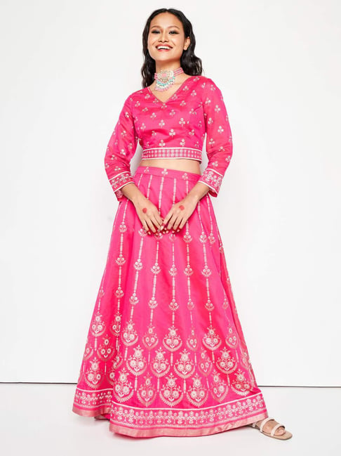 Global Desi Pink Printed Lehenga Choli Set