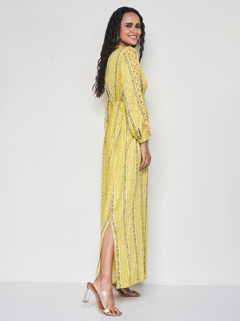 Global Desi Green Printed Maxi Dress