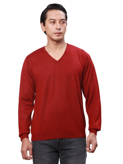 Park Avenue Bright Red Regular Fit Sweater