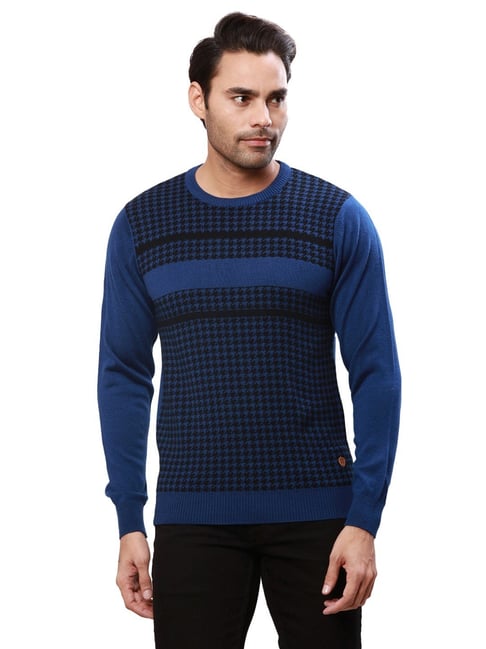 Buy Raymond Blue Regular Fit Self Pattern Sweater for Mens Online