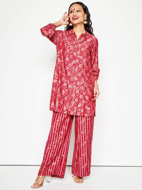 Rose pink short kurti and palazzo set | Aza fashion, Fashion, Pink silk