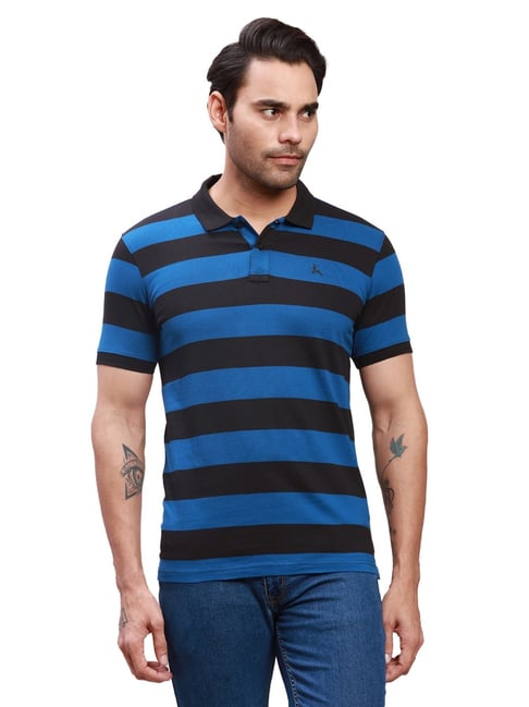 Parx Blue Cotton Regular Fit Colour Block Polo T-Shirt-picture-30