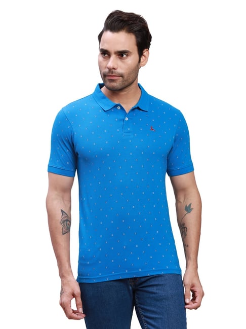 Parx Blue Cotton Regular Fit Printed Polo T-Shirt-picture-31