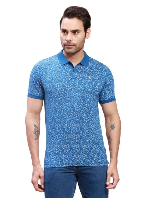 Parx Blue Cotton Regular Fit Printed Polo T-Shirt-picture-29