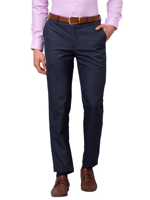 Park Avenue Blue Smart Fit Texture Trousers-image-40