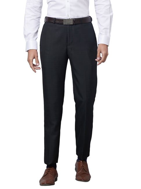 Park Avenue Black Smart Fit Checks Trousers-image-19