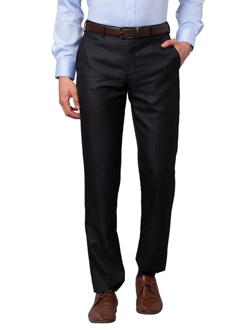 Park Avenue Black Smart Fit Texture Trousers-image-21