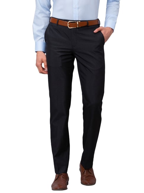 Park Avenue Jet Black Smart Fit Checks Trousers-picture-21