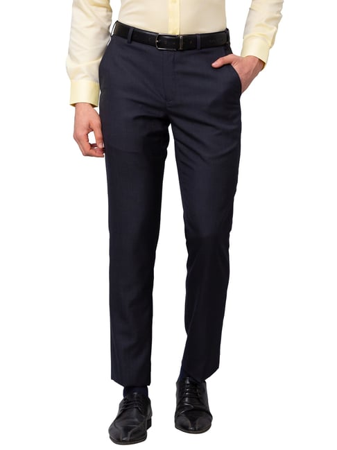 Park Avenue Blue Smart Fit Texture Trousers-image-12