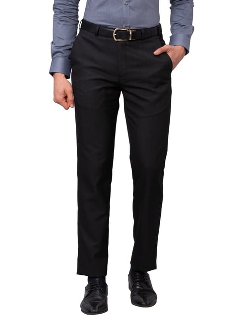 Park Avenue Black Smart Fit Texture Trousers-picture-15
