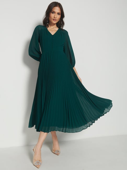 Faballey Teal Pleated Maxi Dress – Gozars