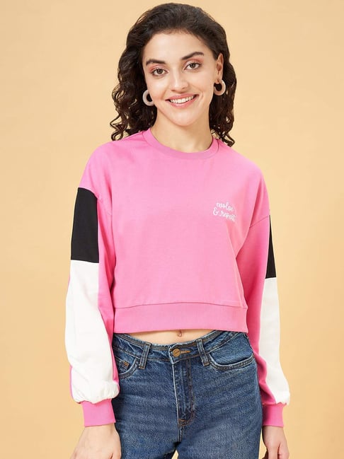 YU by Pantaloons Pink Color-Block Sweatshirt