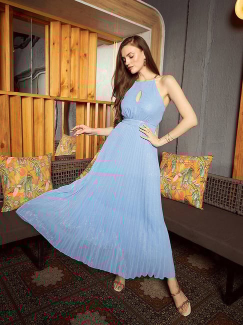 Buy KASSUALLY Sky Blue Textured Regular Fit Dress for Women Online