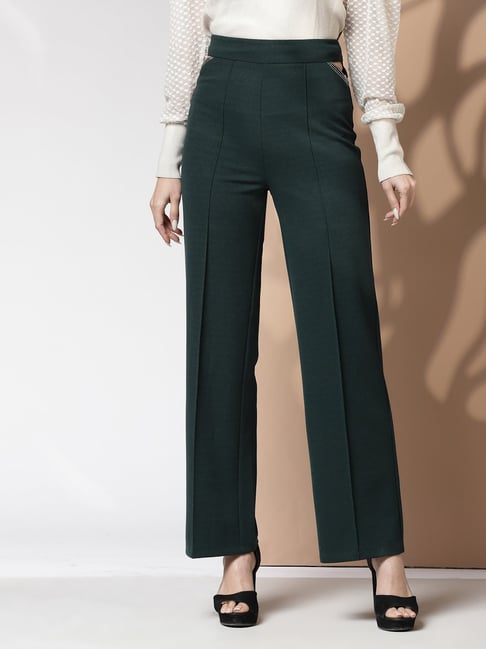 Elasticated Straight Green Trousers – Qua