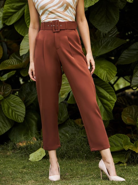 Buy Splash Women Tan Brown Smart Loose Fit Solid High Rise Cropped Parallel  Trousers - Trousers for Women 5512598 | Myntra
