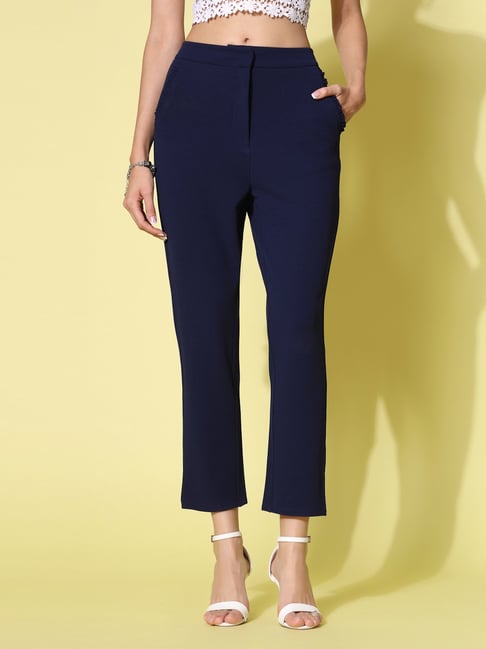 KASSUALLY Navy Regular Fit Mid Rise Trousers-picture-45