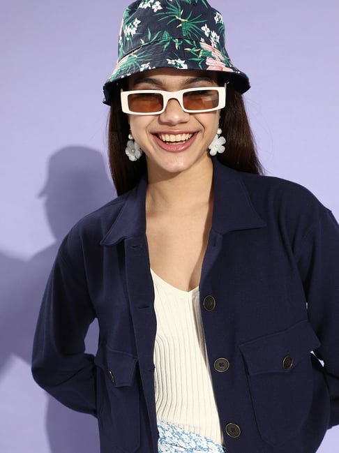 KASSUALLY Navy Relaxed Fit Crop Tailored Jacket-picture-15