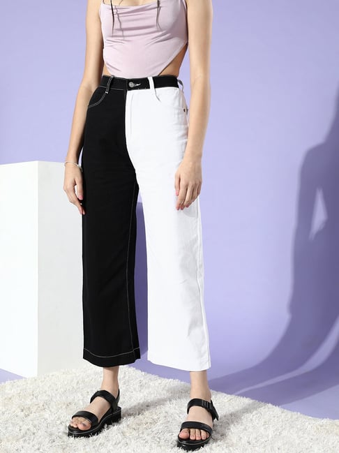 Buy KASSUALLY Black White Color-Block High Rise Jeans for Women