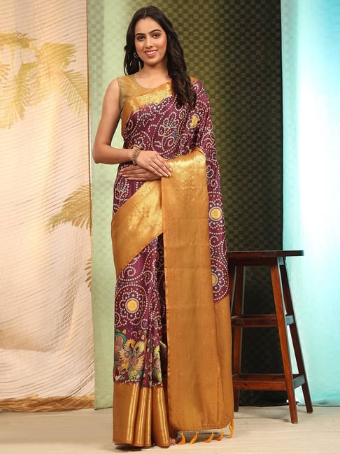 Purple Bandhani Print Saree & Blouse 5735SR06