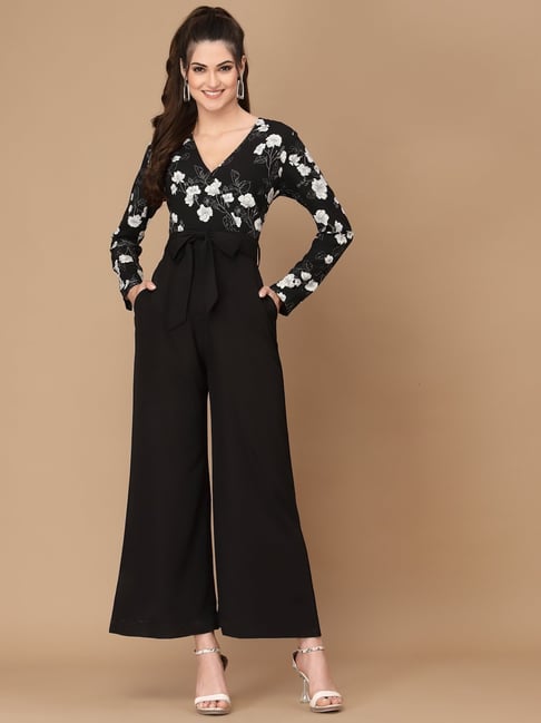 Kassually Womens Floral Jumpsuit KASSUALLY Black White Floral