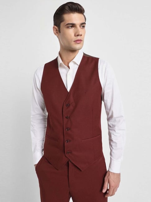 Allen Solly Maroon Slim Fit Three Piece Suit-picture-22