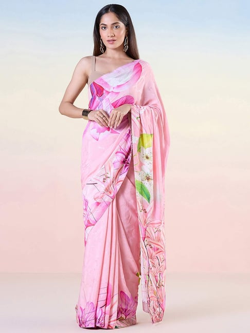 navyasa by liva Pink Printed Saree With Unstitched Blouse-picture-12