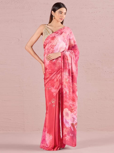 navyasa by liva Pink Printed Saree With Unstitched Blouse-picture-37