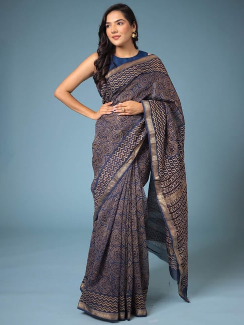 Elephant grey plain body Georgette designer saree features contrast dark  blue sequin work & embroidery border & blouse