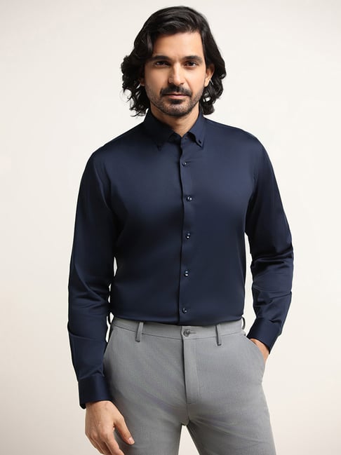 Buy WES Formals by Westside Navy Slim-Fit Shirt for Online @ Tata CLiQ